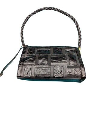 Relic by Fossil Vintage Black Patchwork Shoulder Bag Braided Rope Strap 90s